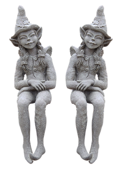 Twin Elf Statues Sitting PNG