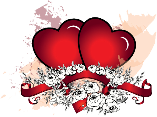 Twin Hearts Floral Embellishment PNG