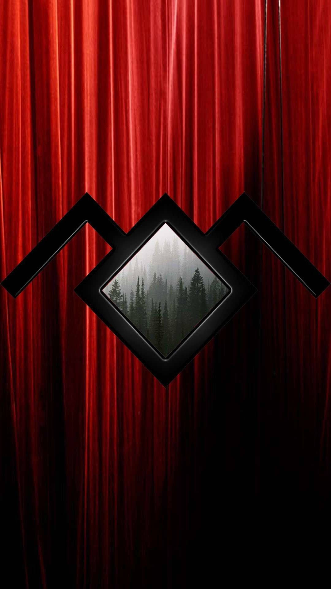 A Red Curtain With A Mirror In The Middle Wallpaper