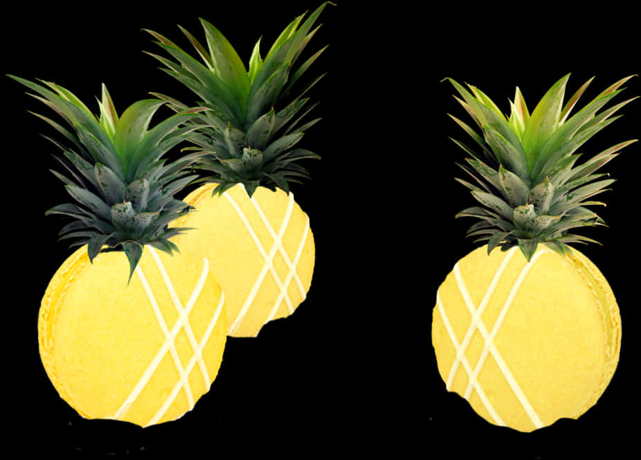 Twin Pineappleson Black Background PNG