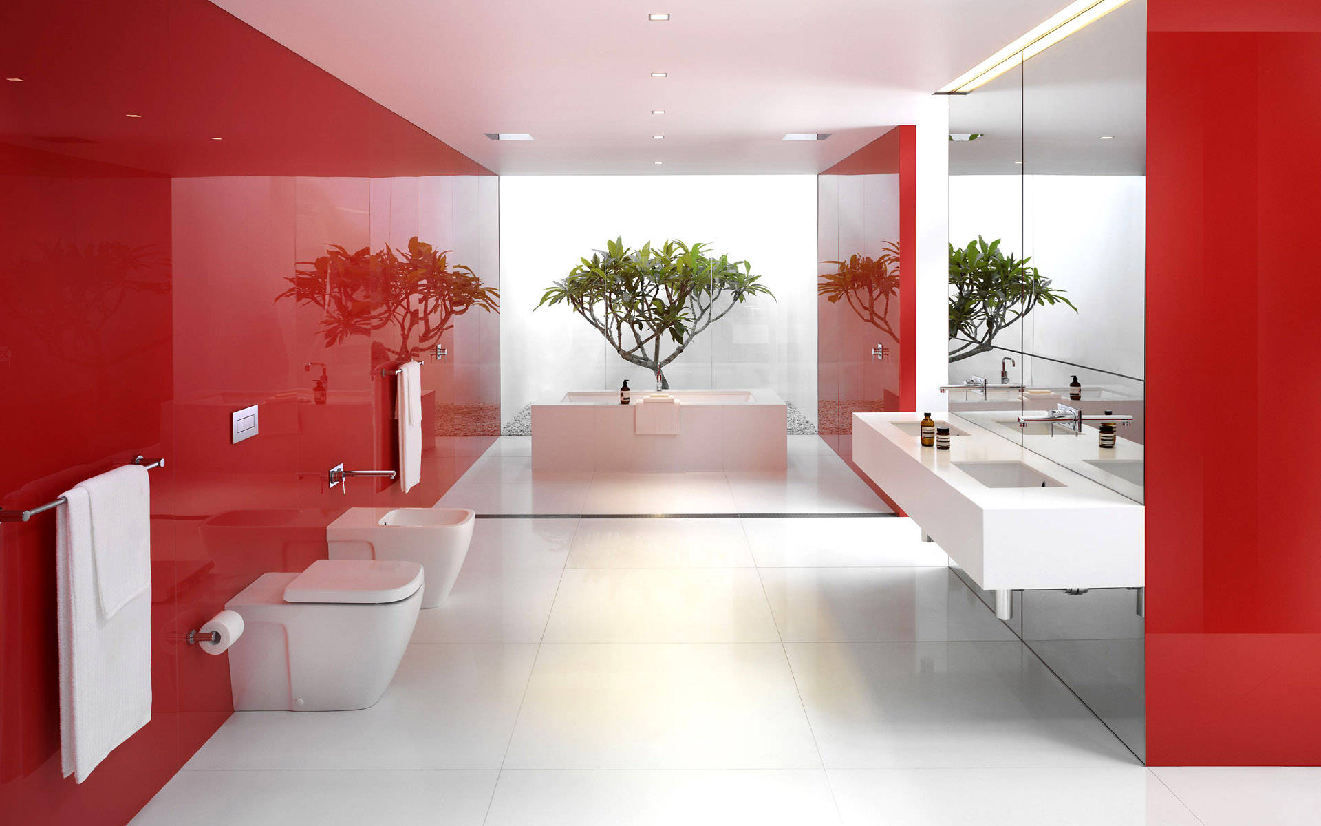 Twin Toilet Classic Red Wallpaper