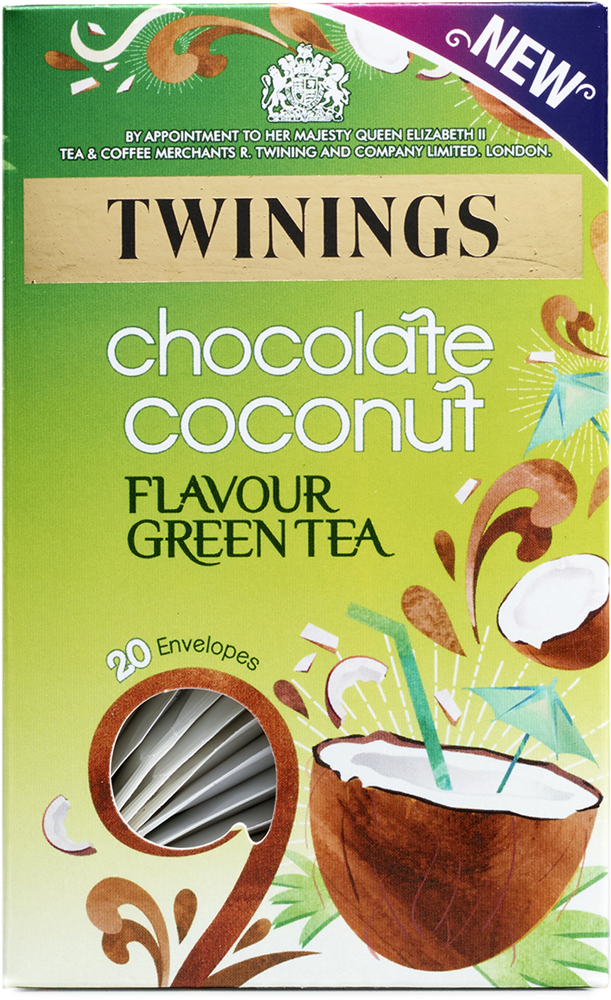 Twinings Chocolate Coconut Flavour Green Tea Box PNG