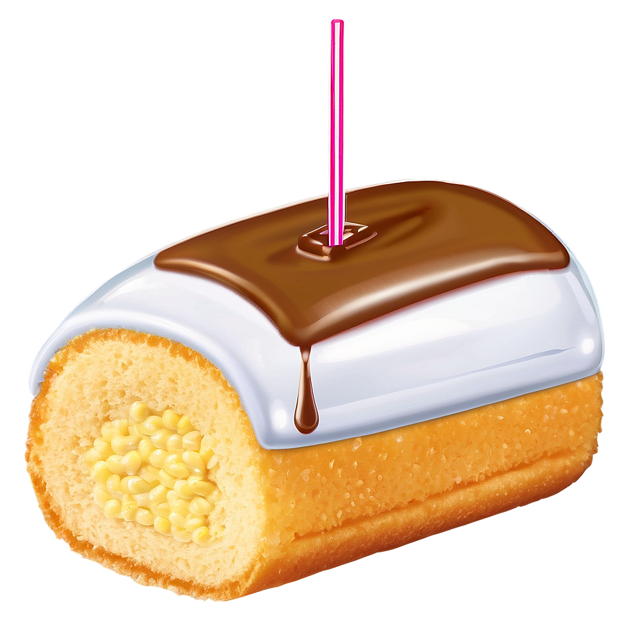 Twinkiewith Chocolate Toppingand Straw PNG