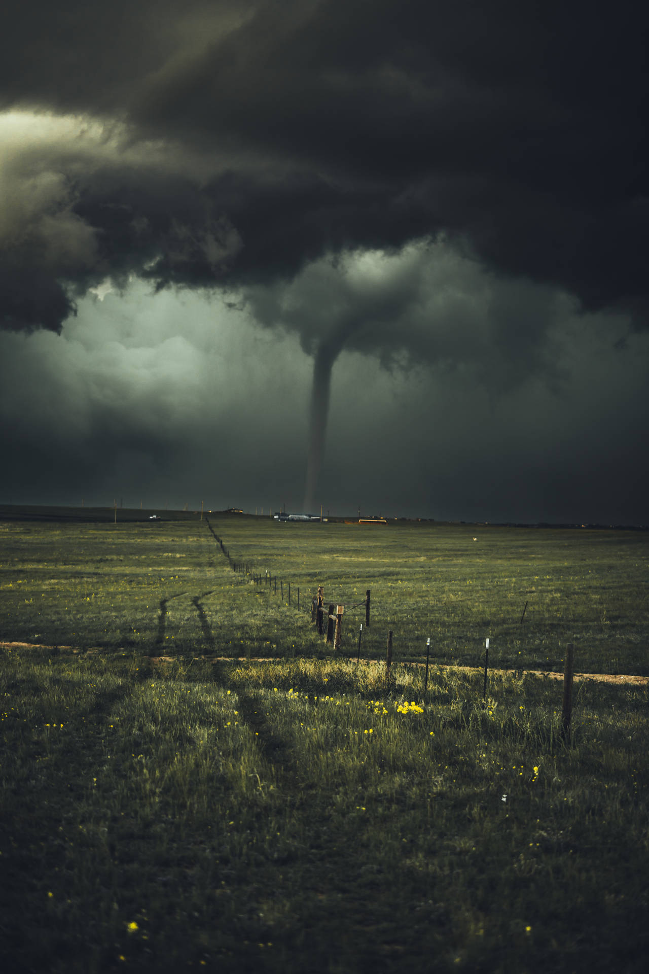 A Twister Storm Unfolding over Wyoming Fields Wallpaper