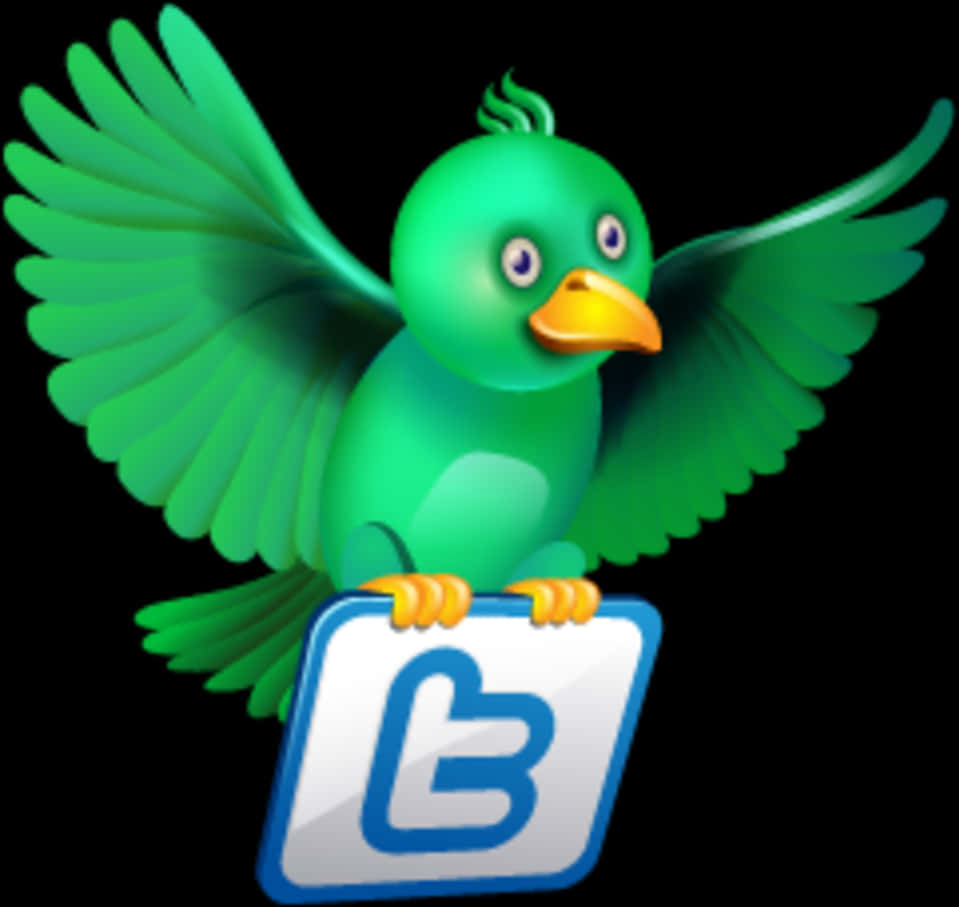 Twitter Mascot Holding Logo PNG