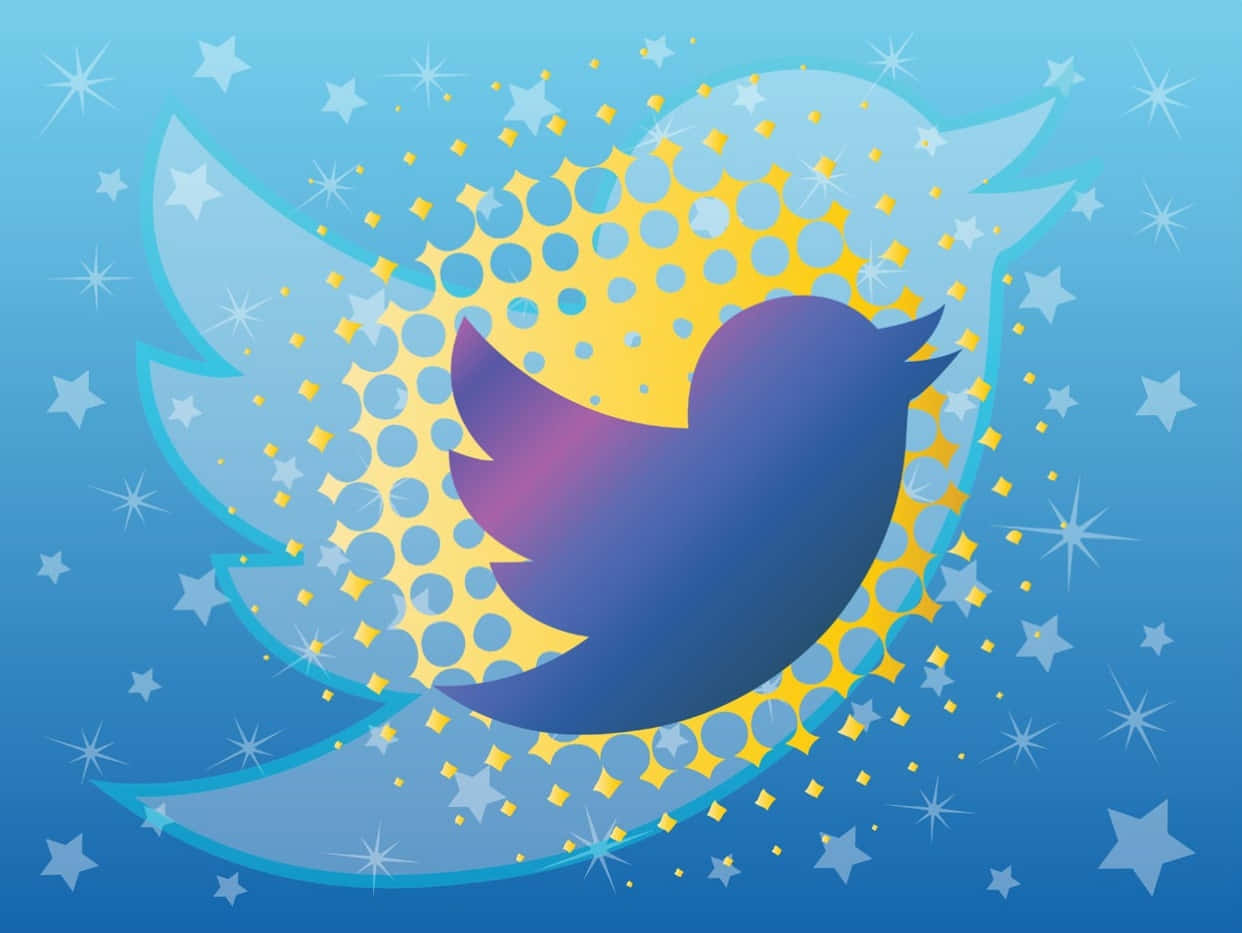 Einblauer Twitter-vogel Mit Sternen Auf Einem Blauen Hintergrund.