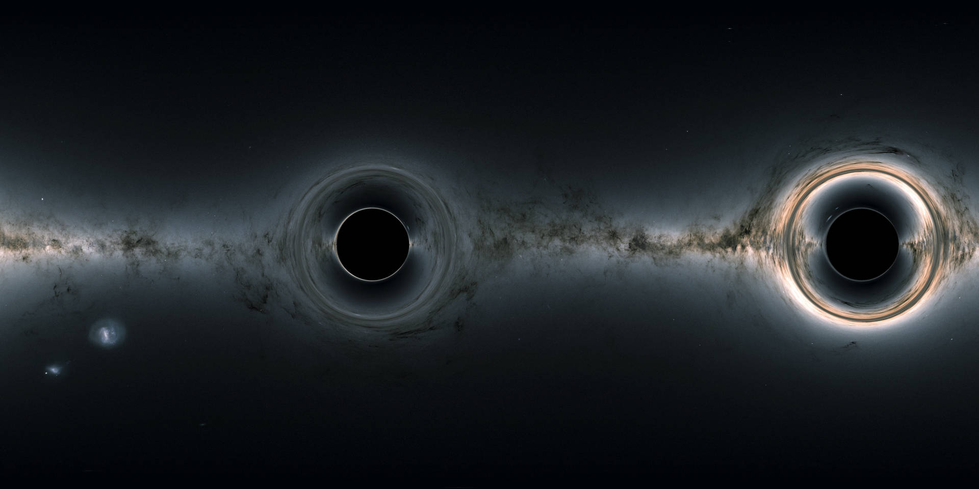 To 4K sorte hul galakser der drejer rundt om hinanden. Wallpaper