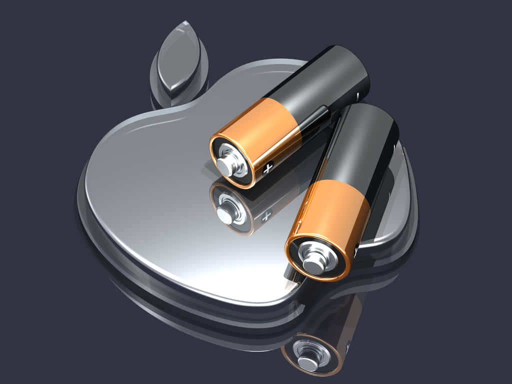 Two Aa Batteries On Apple Logo Wallpaper