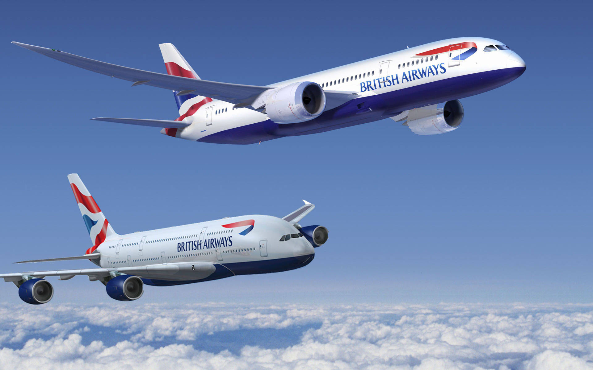 Tvåflygplan Från British Airways Ovanpå Varandra. Wallpaper