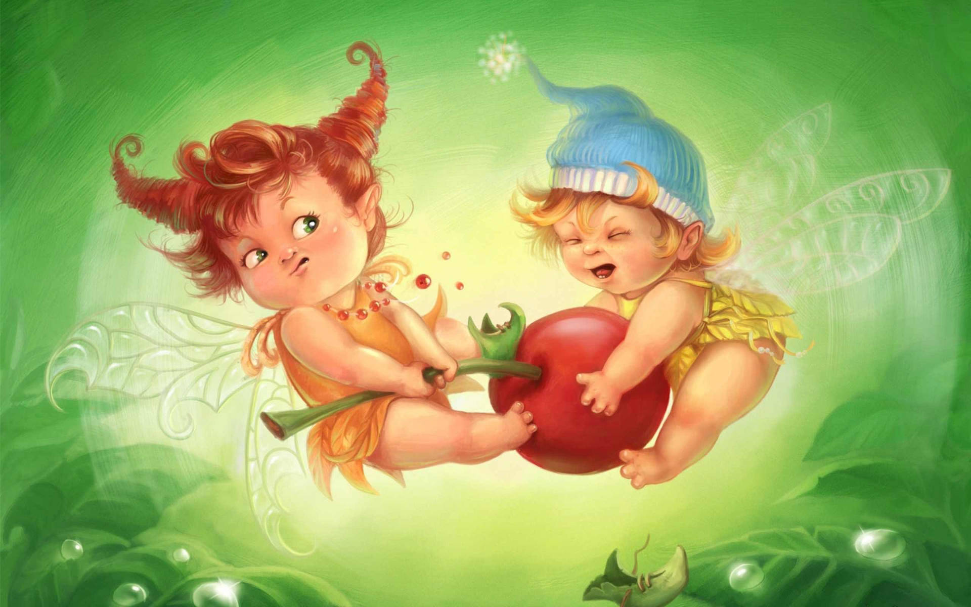 Two Adorable Baby Fairies Wallpaper