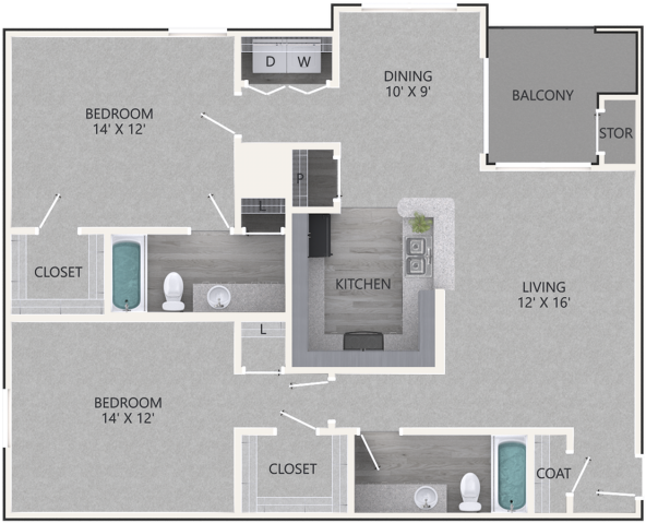 Two Bedroom Apartment Floor Plan PNG