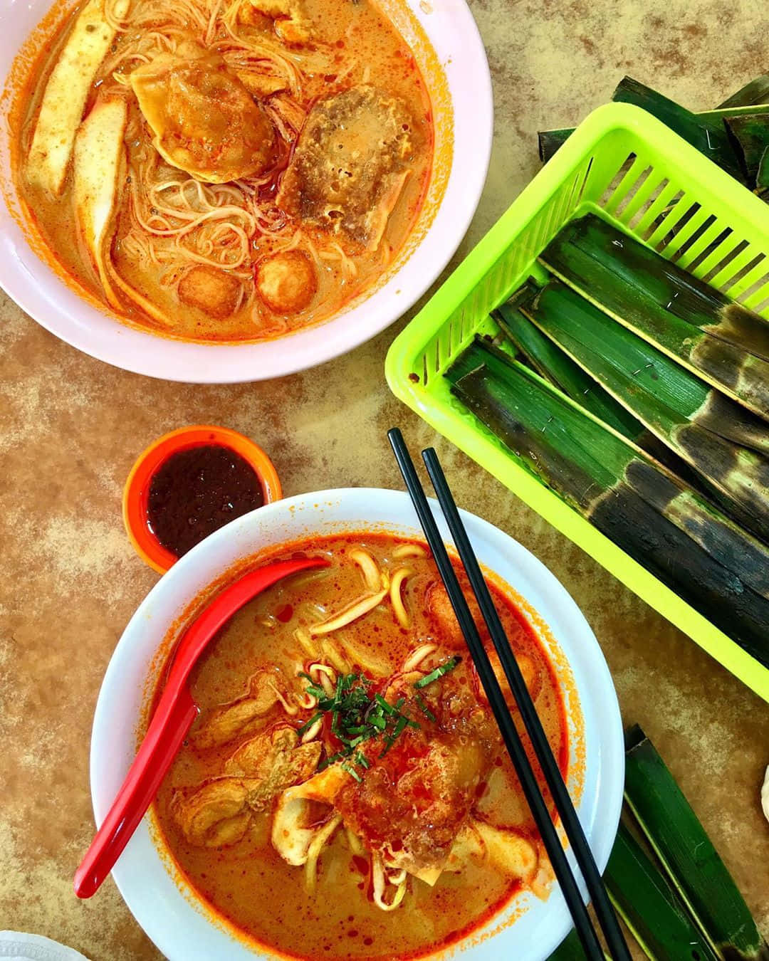 Two Bowls Of Spicy Curry Laksa Wallpaper