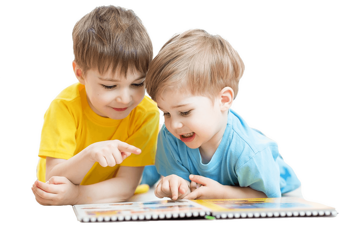 Two Boys Reading Book Together PNG