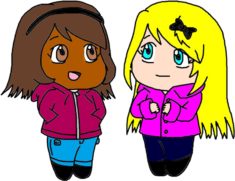 Two Cartoon Girls Friends Illustration PNG