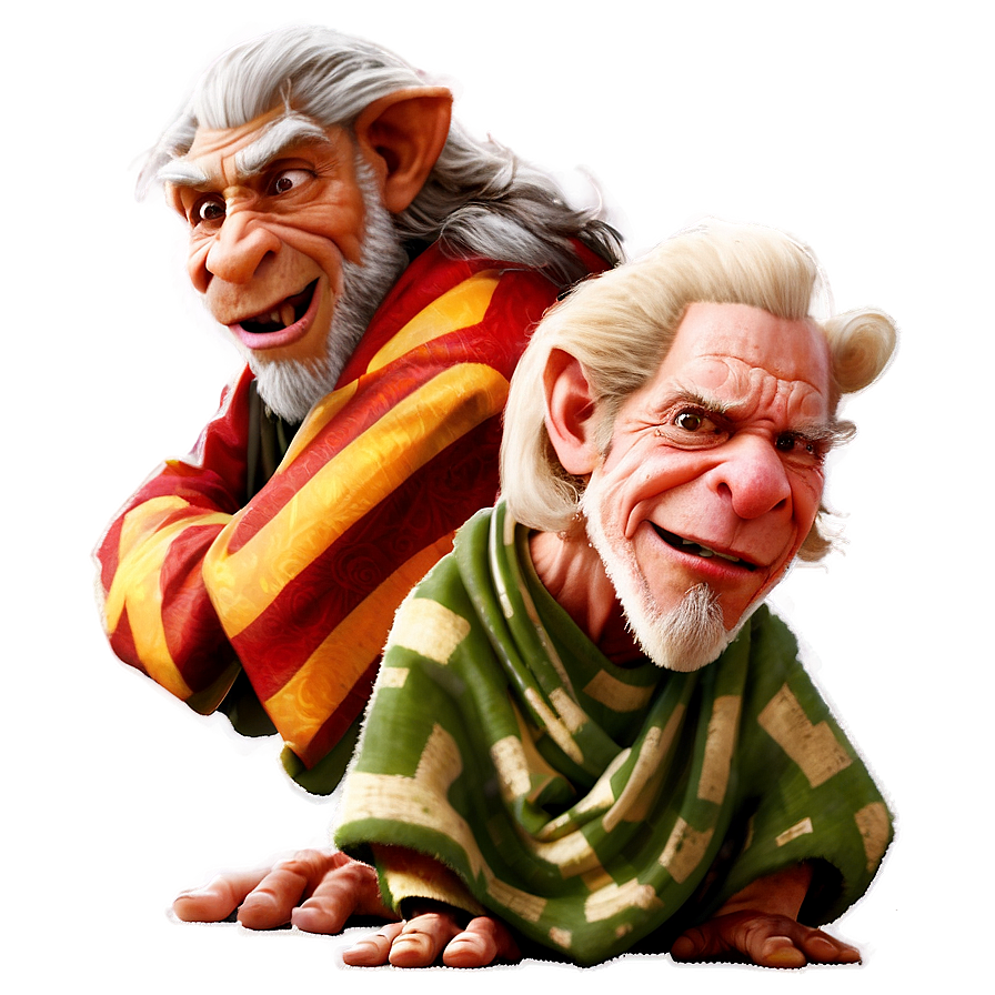 Two Cartoon Trolls Smiling PNG