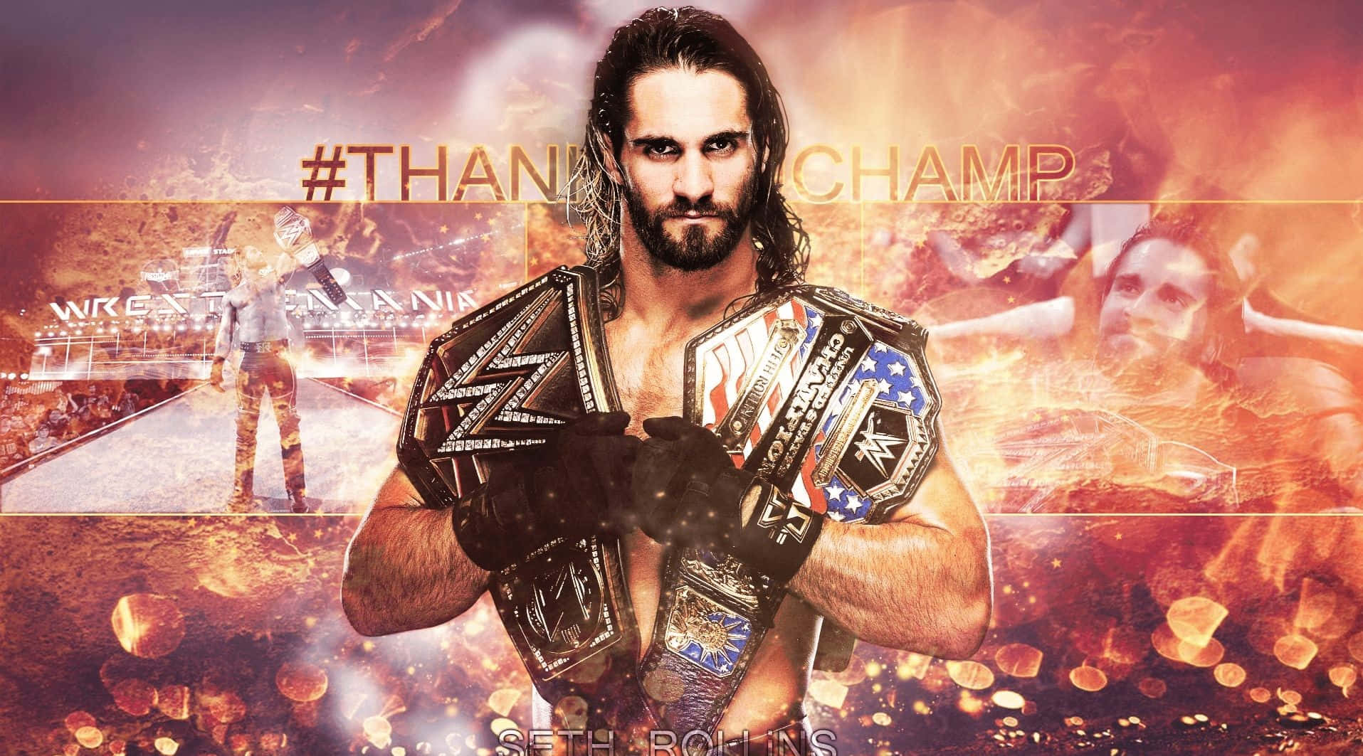 Two Championship Belts Of Seth Rollins Wallpaper
