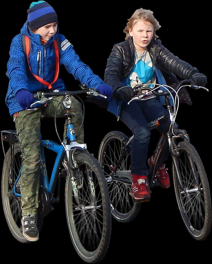 Two Children Riding Bicycles PNG