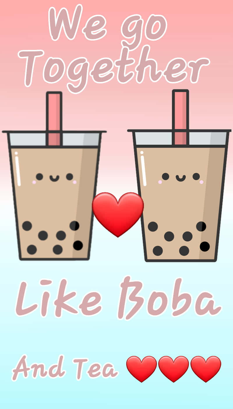 Two Cute Boba Teas Love Wallpaper