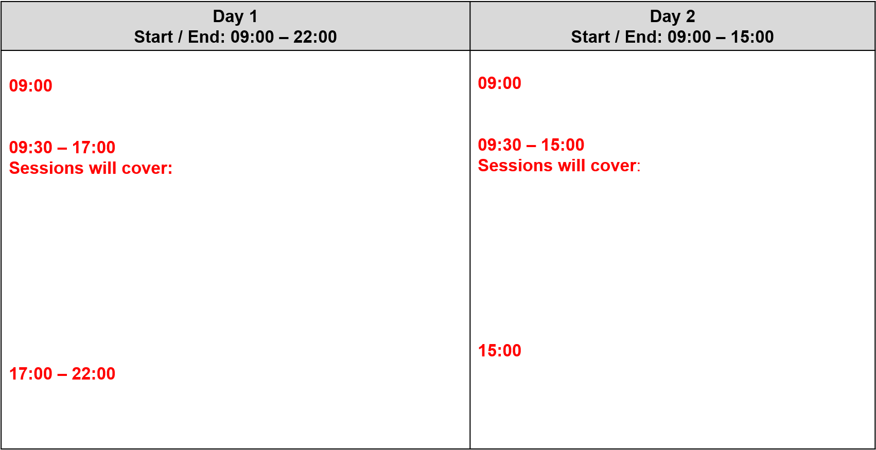 Two Day Event Agenda Schedule PNG