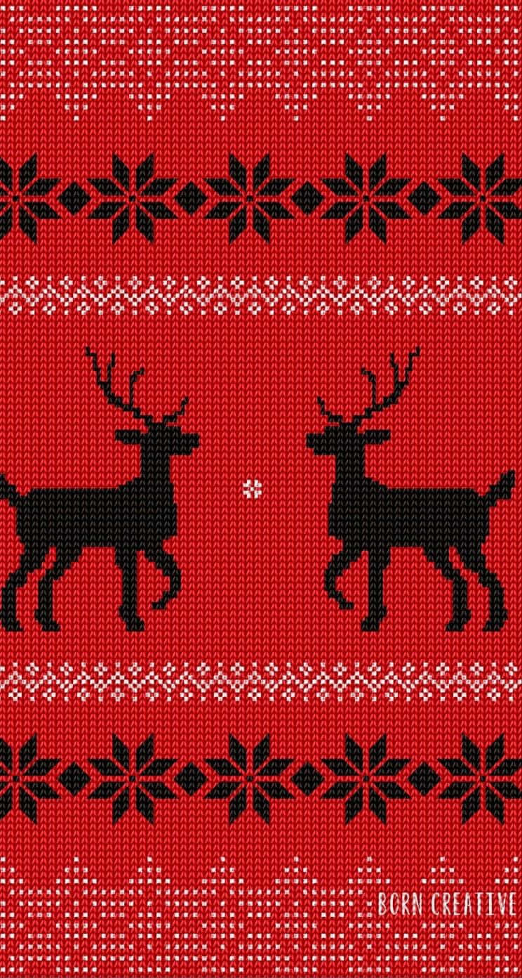 Two Deer With Antlers Red Knit Sweater Wallpaper