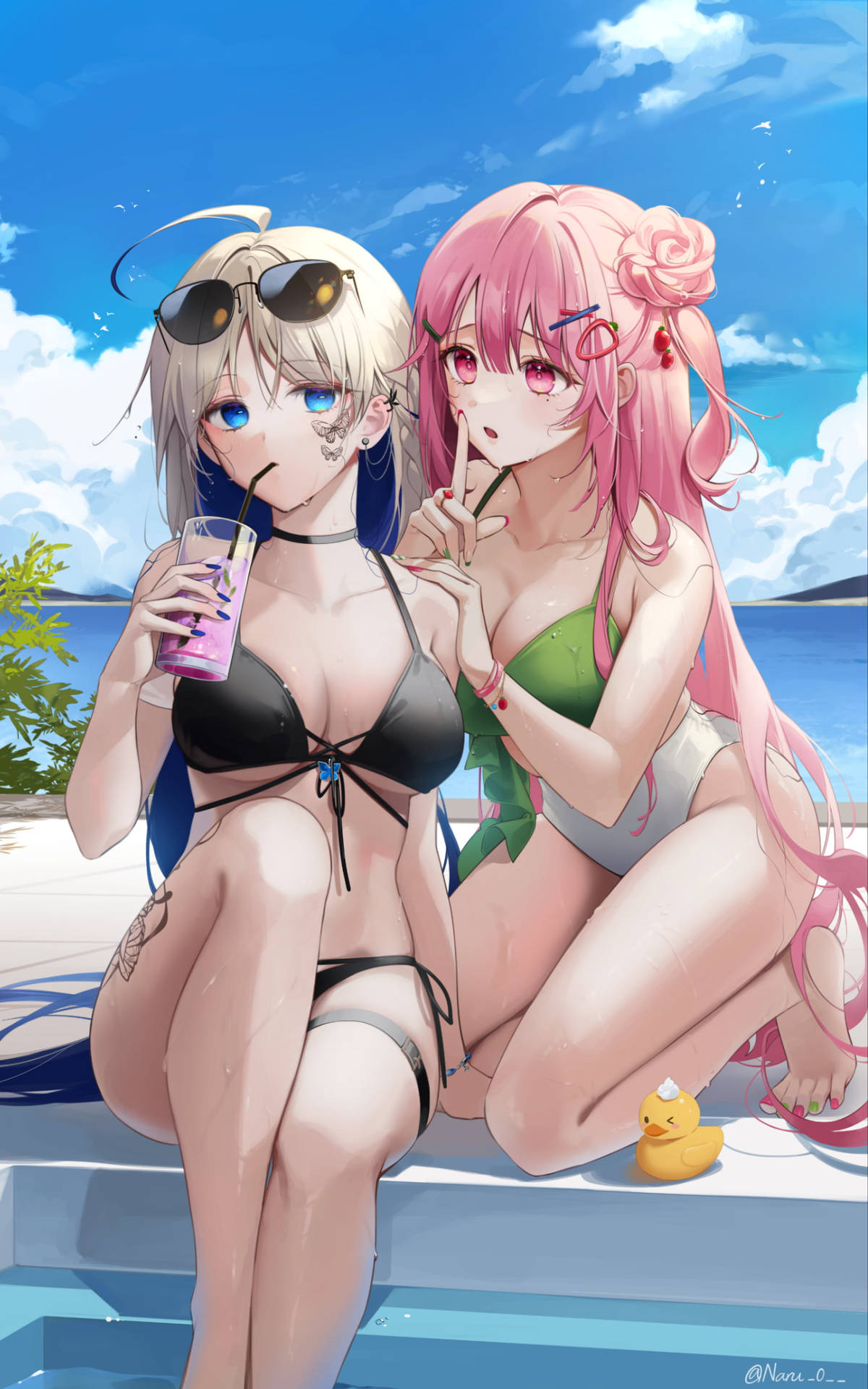 Two Ecchi Girls On Vacation Wallpaper