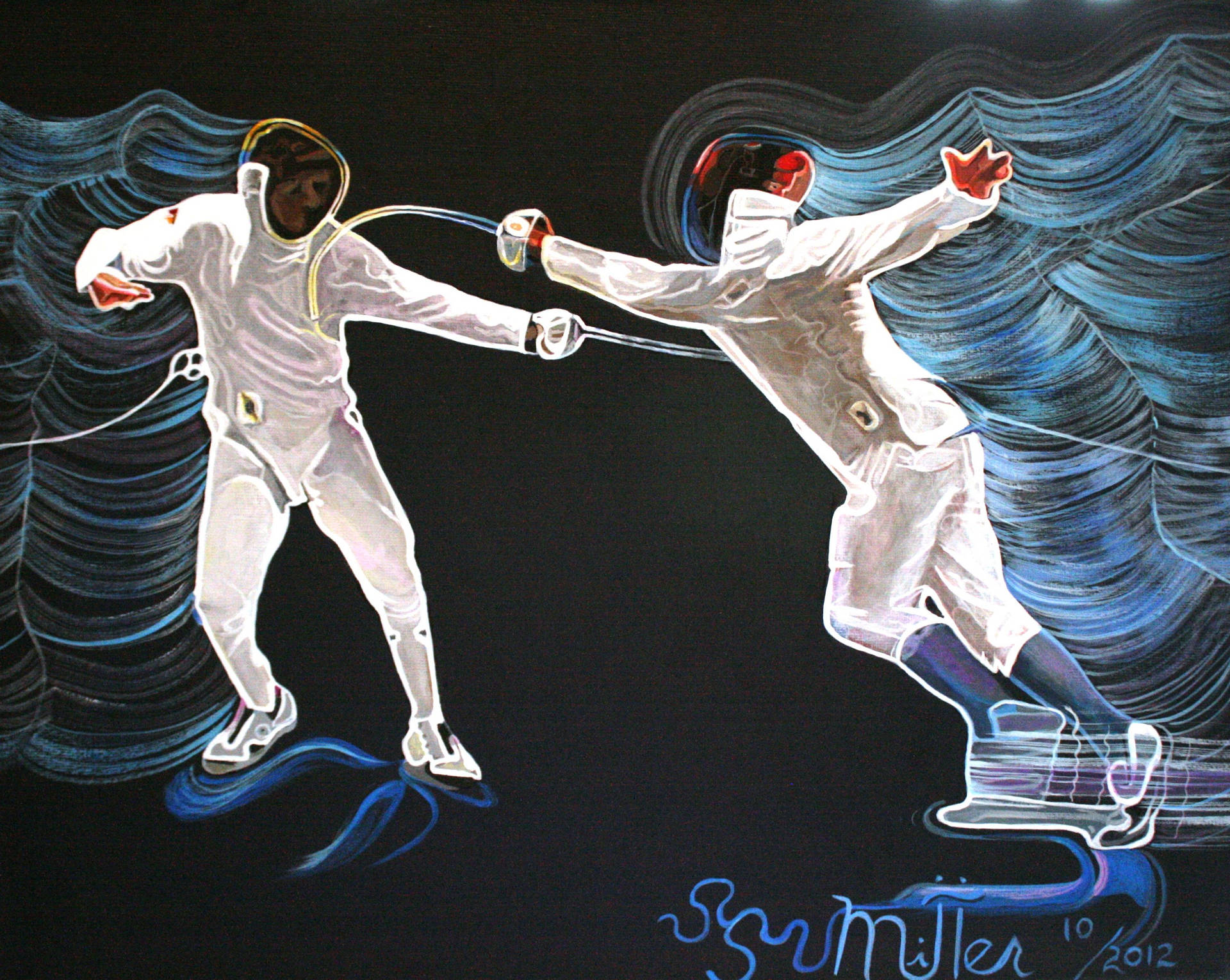 Two Fencers In Intense Duel Wallpaper