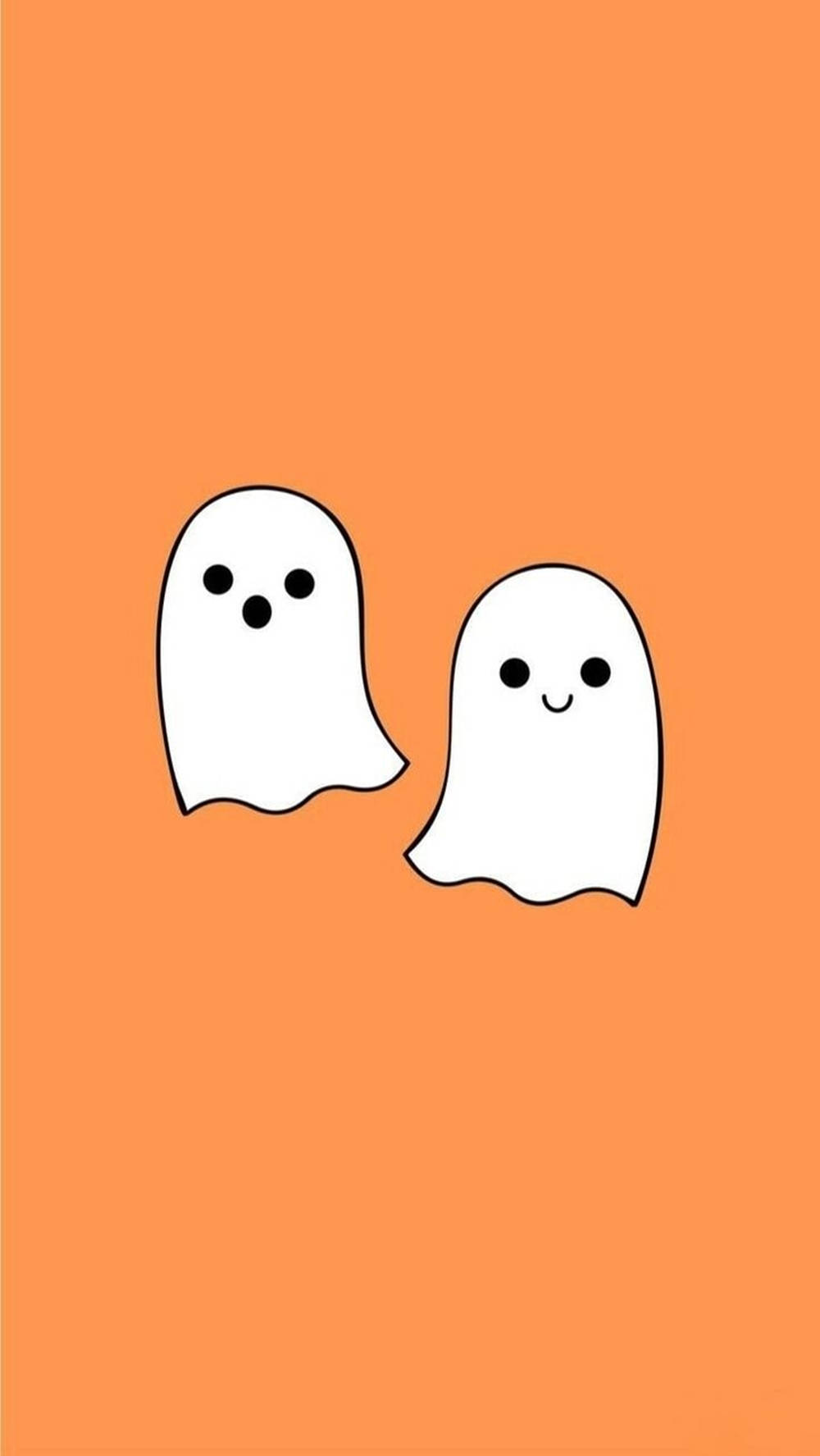 Two Friendly Ghosts Aesthetic Orange Wallpaper