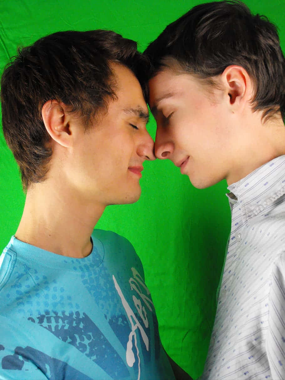 Two Gay Boys Green Background Wallpaper