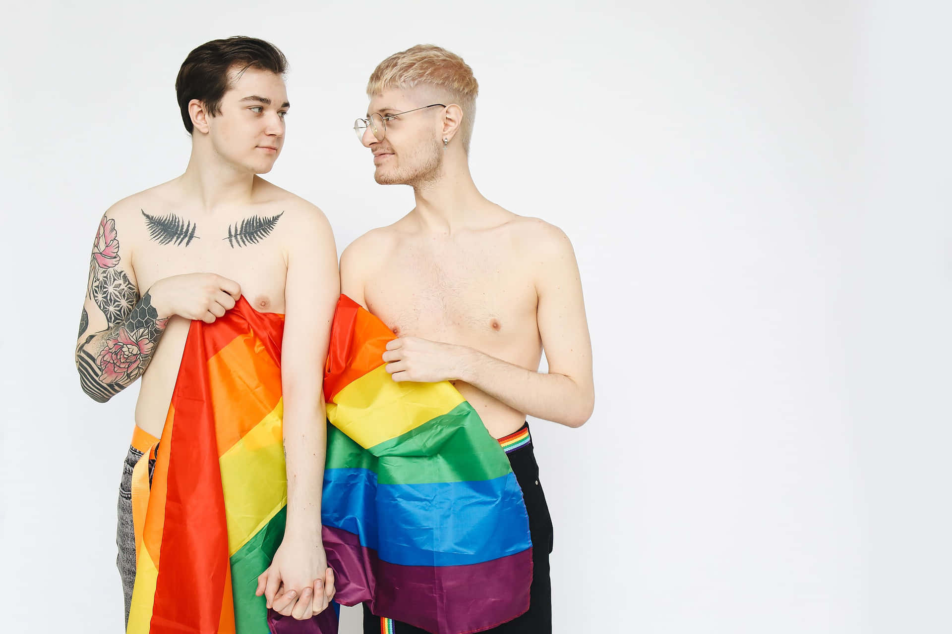 Two Gay Boys Holding Pride Flag Background