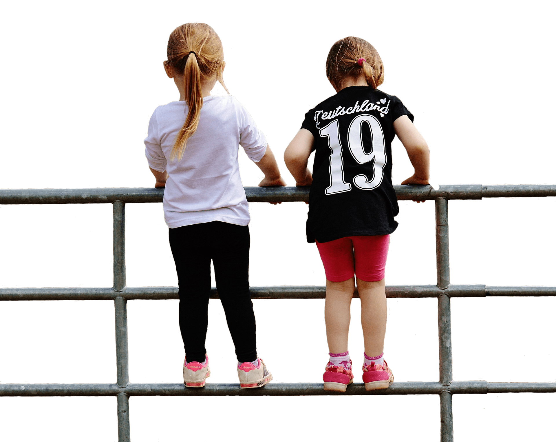 Two Girls Looking Over Fence PNG