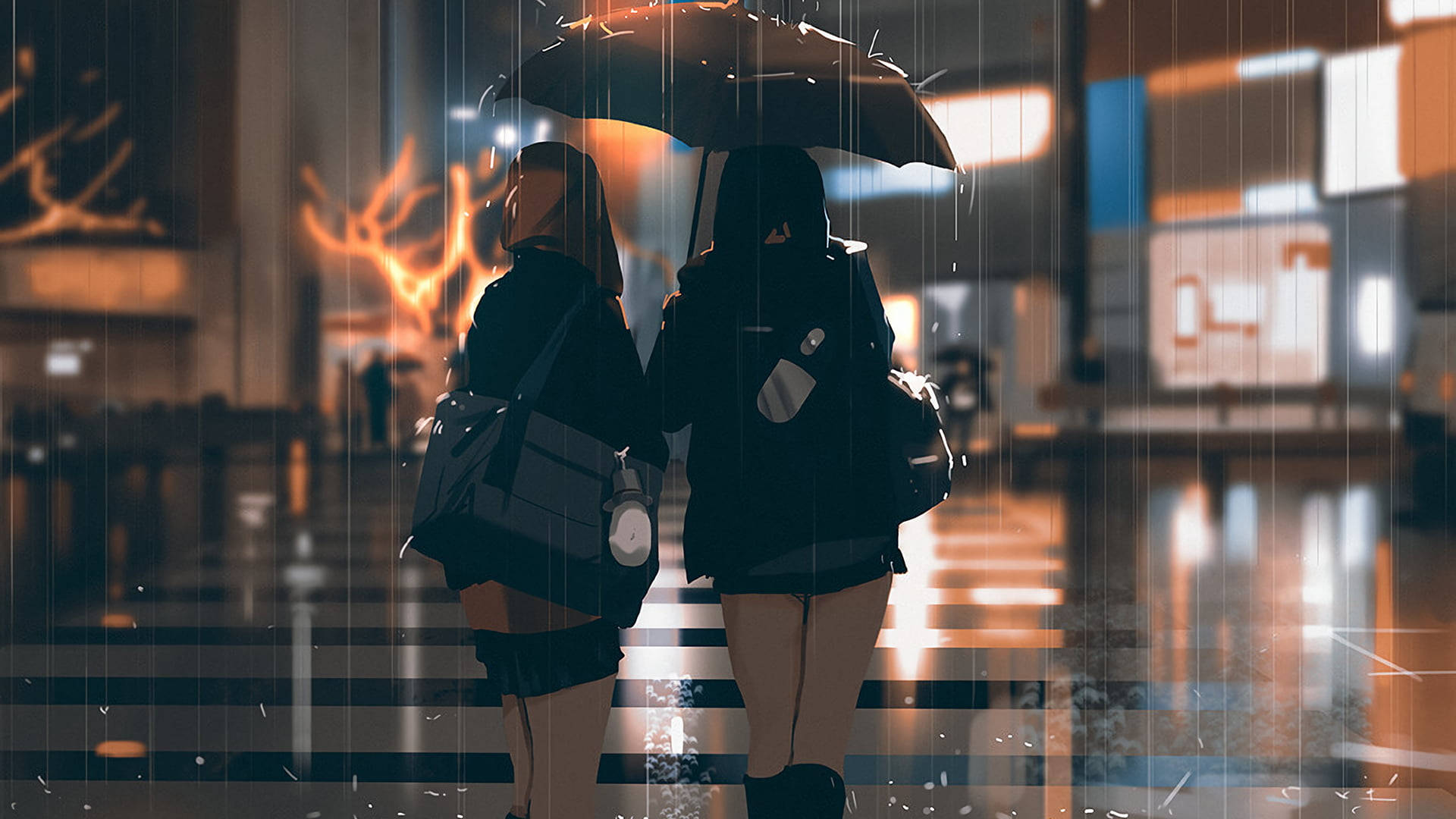 Two Girls Sharing Umbrella Most Beautiful Rain