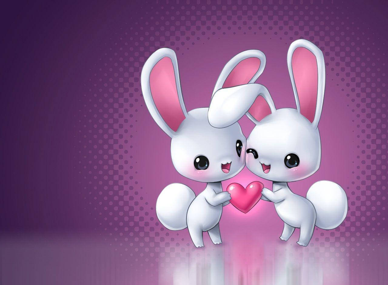 Et sødt par af kvindelige kaniner, der elsker hinanden! Wallpaper