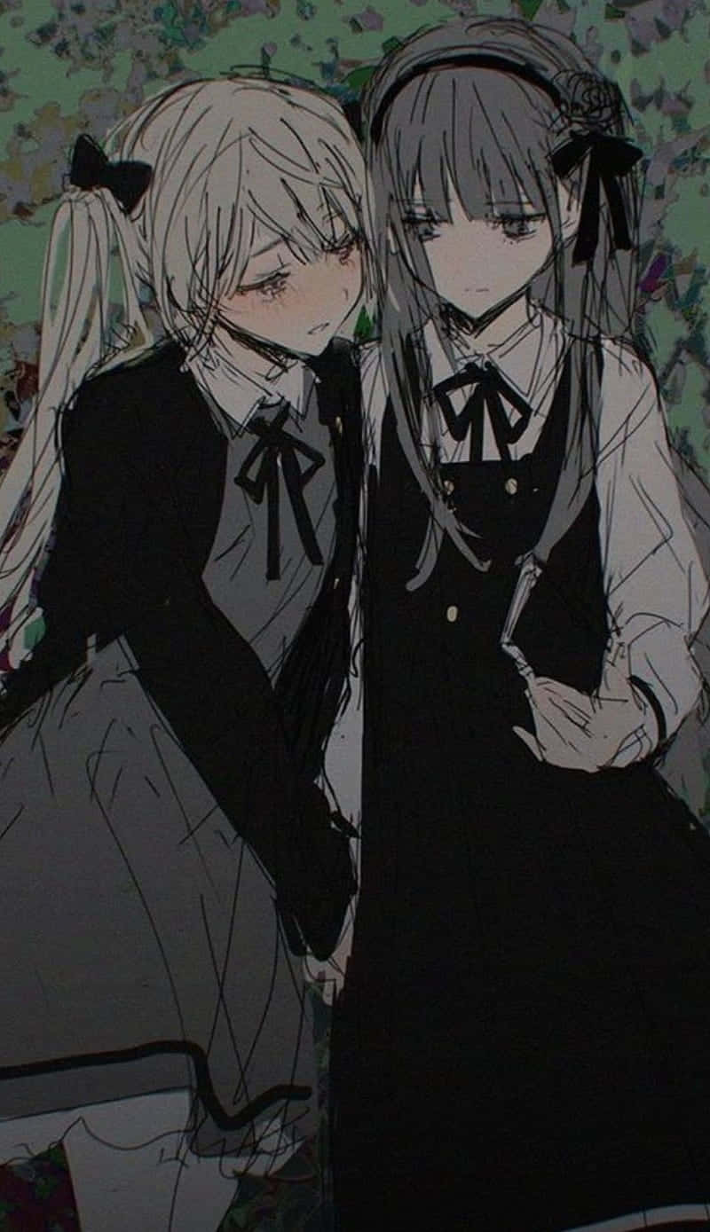 Two Goth Anime Girls Holding Hands Wallpaper