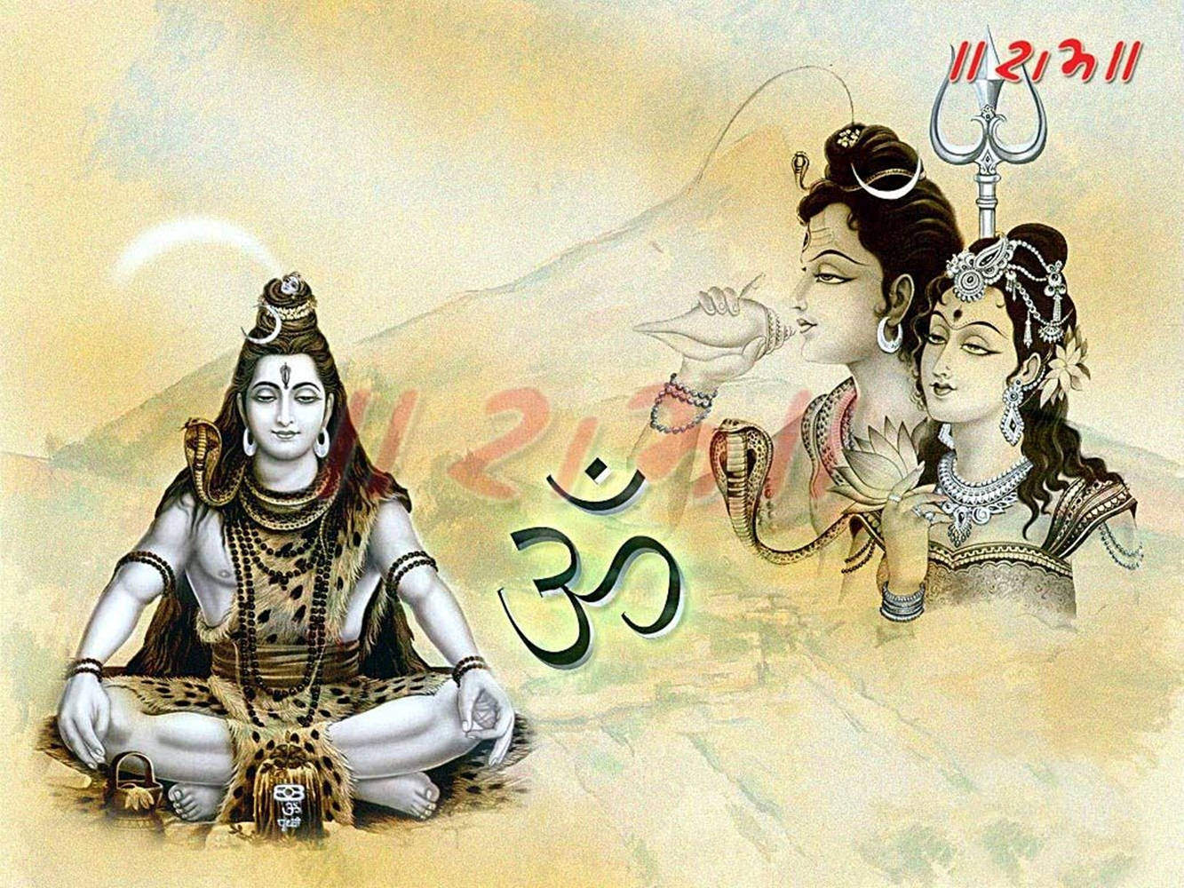 Two Hindu Lord Shiva Parvati Illustration Wallpaper