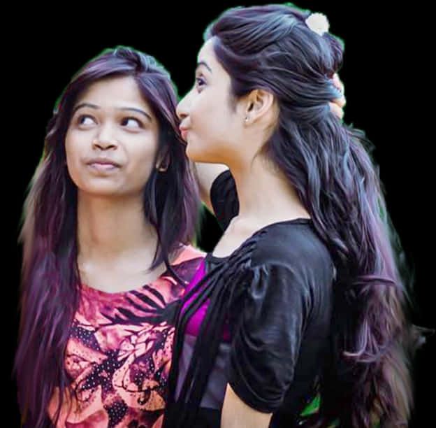 Two Indian Girls Friendly Pose PNG