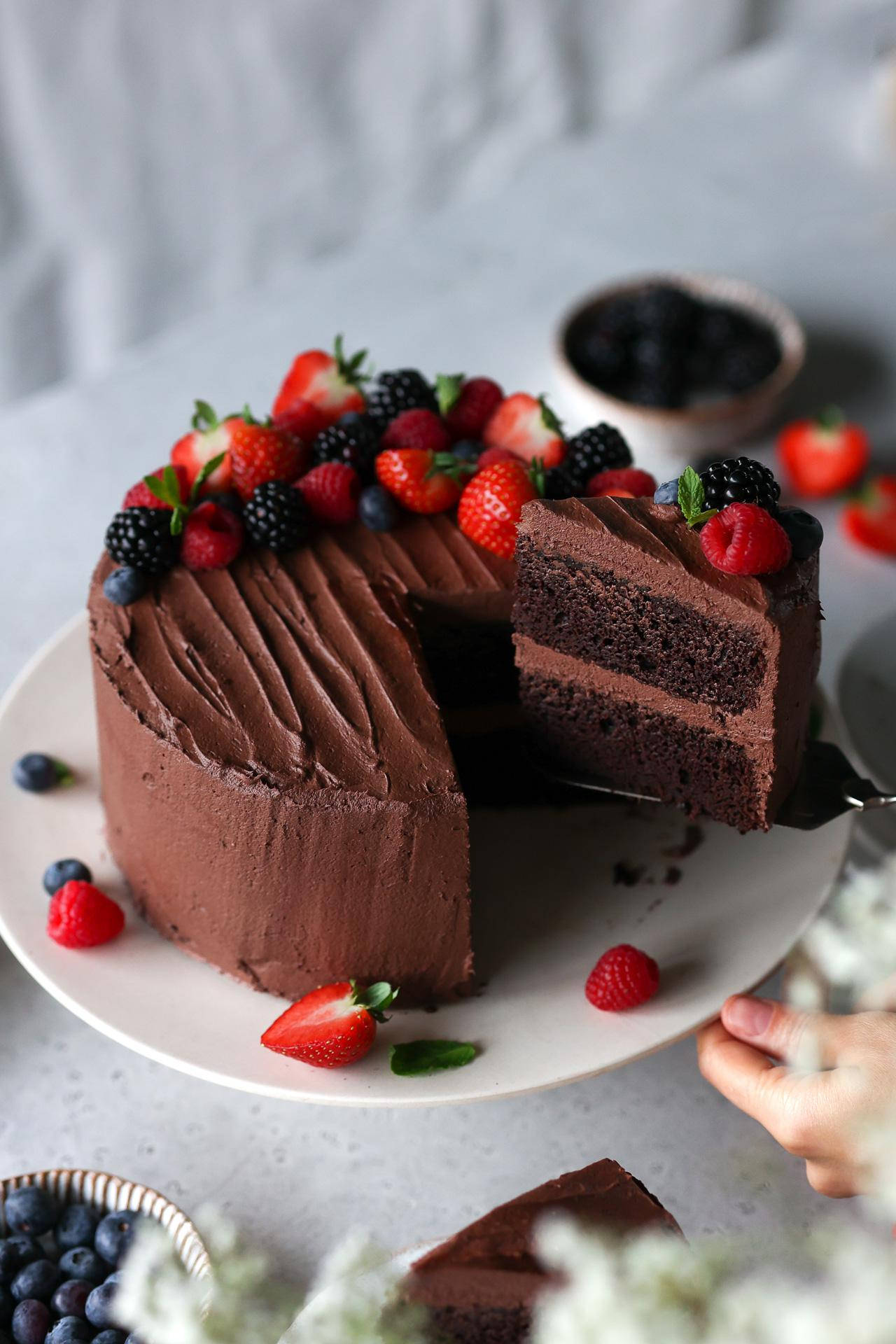 Two Layer Chocolate Cake With Mixed Berries Wallpaper