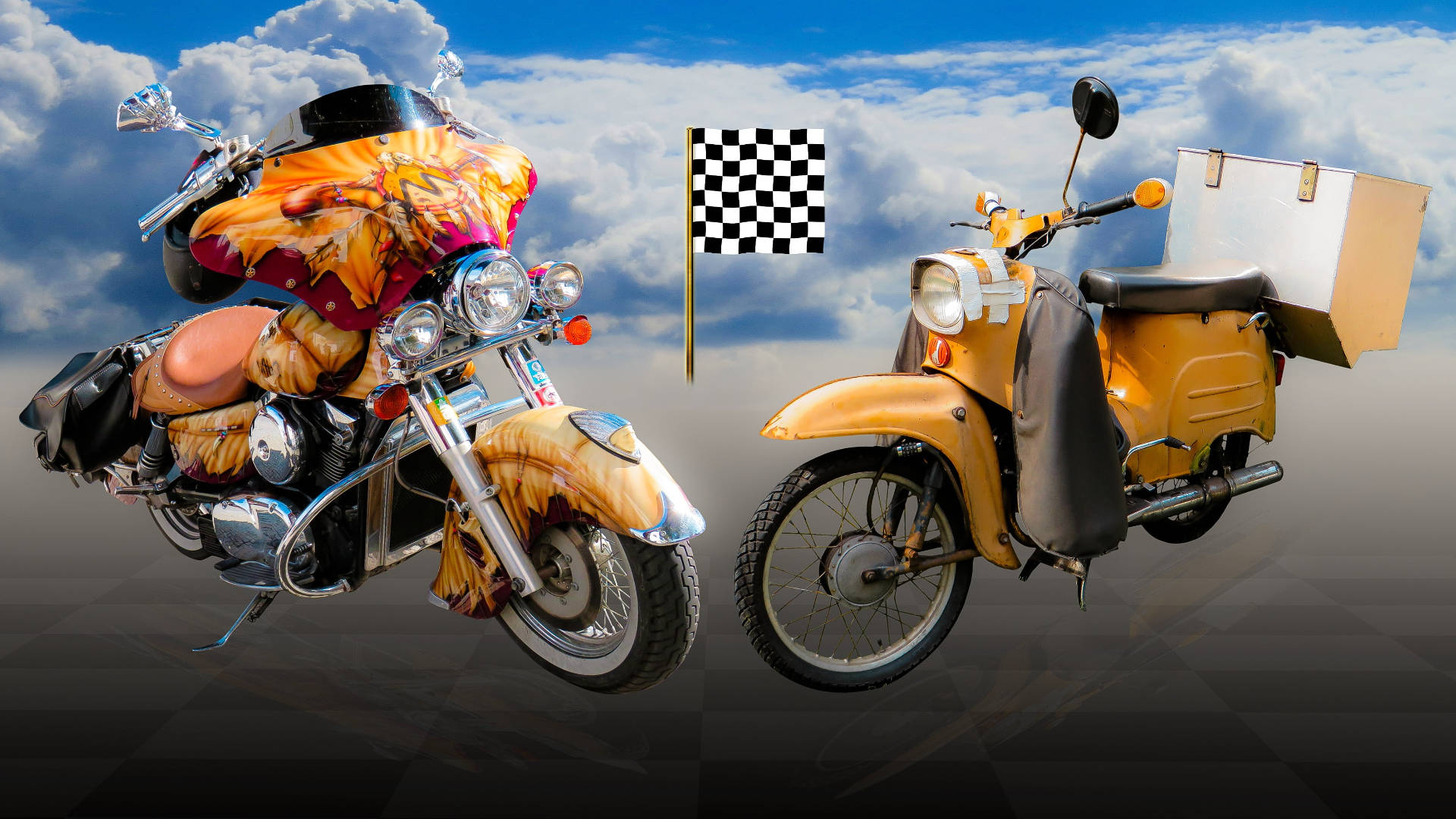 Two Motorcycles With Checkered Flag Wallpaper