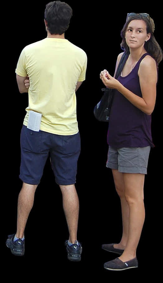 Two People Standing Against Black Background PNG