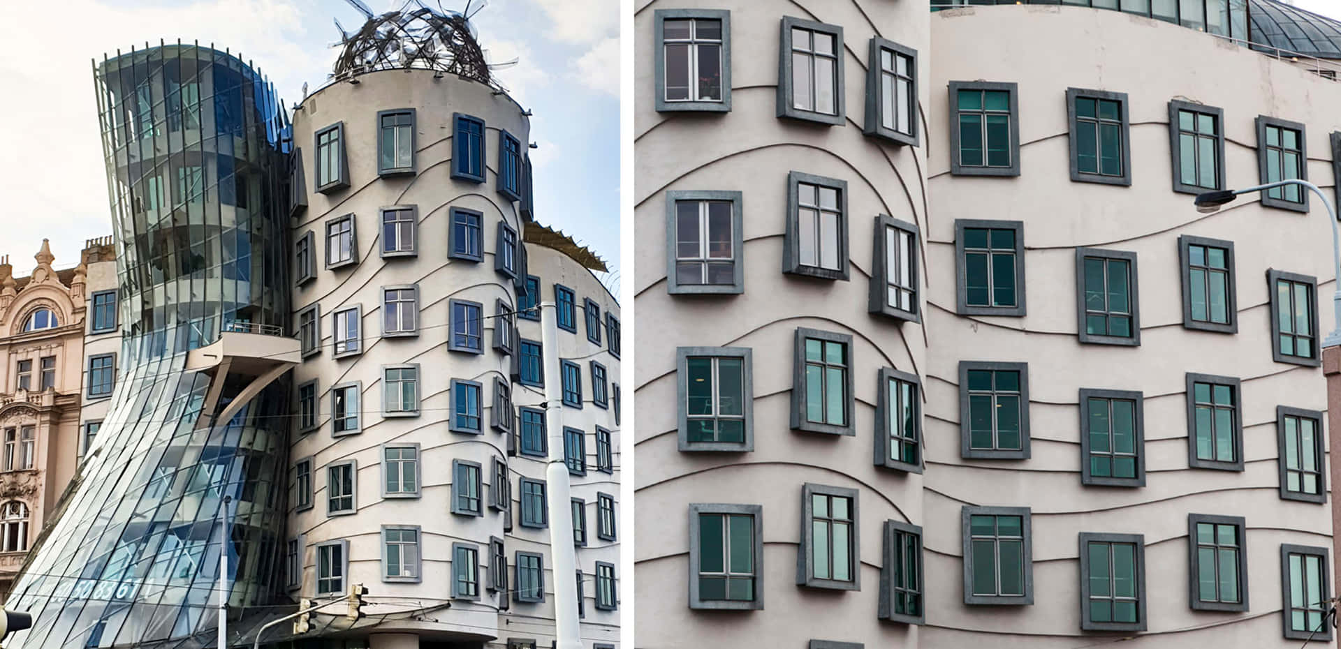 Two Photos Of The Dancing House Wallpaper