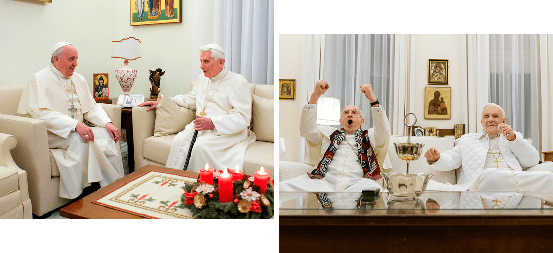 Two Popes Meetingand Watching Football PNG