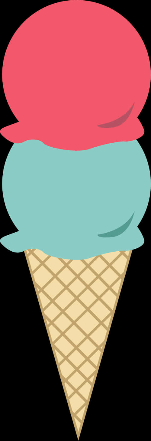 Two Scoop Ice Cream Cone Illustration PNG