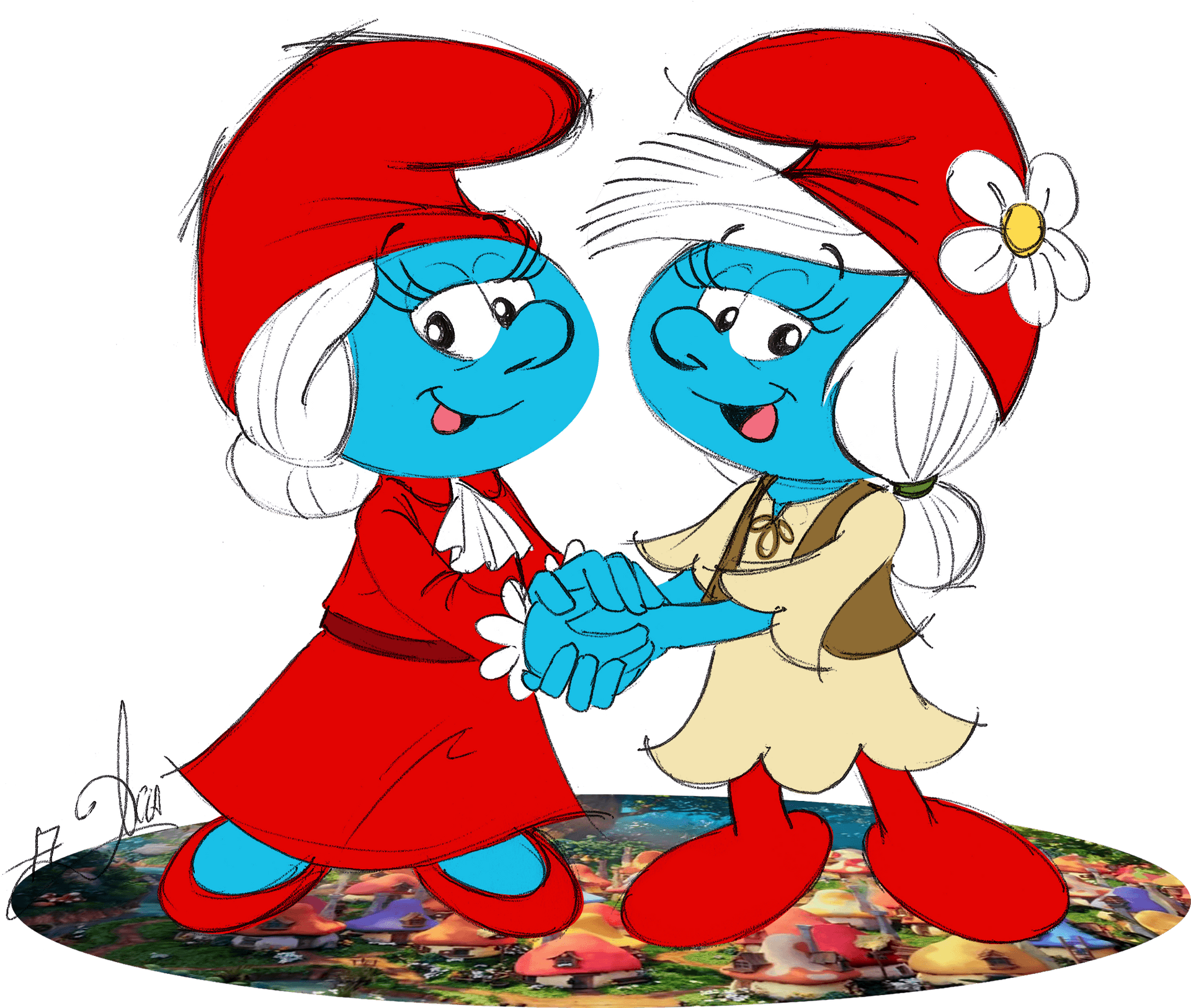 Two Smurfs Shaking Hands PNG