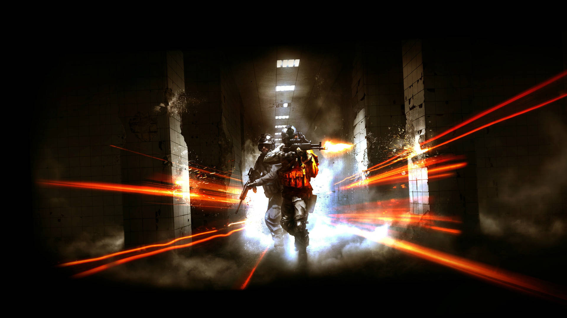 To soldater med orange laser tag blasters. Wallpaper