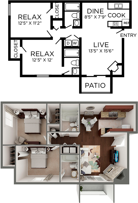 Two Story Apartment Floor Plan Design PNG