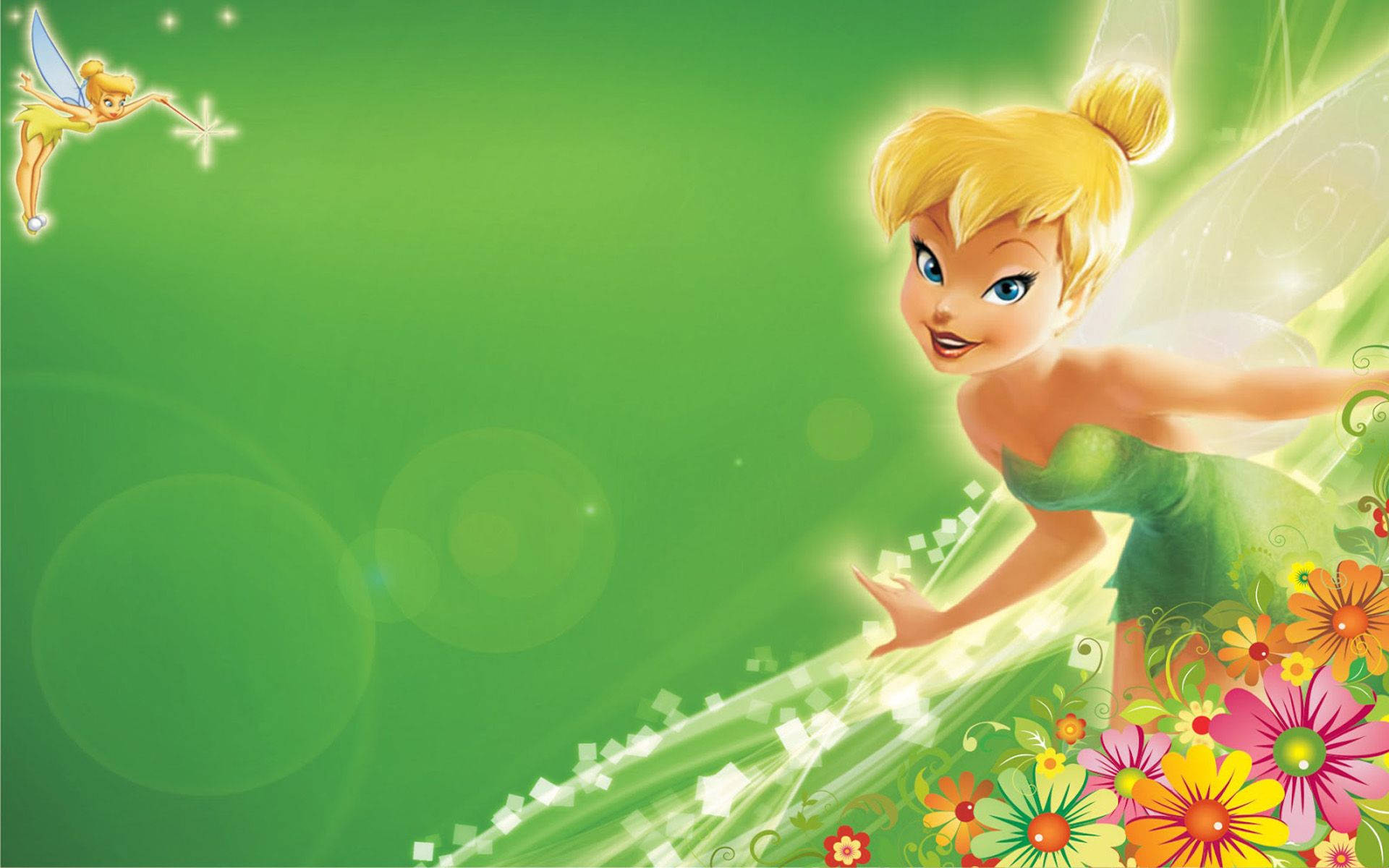 Two Tinkerbells In Floral Background Wallpaper