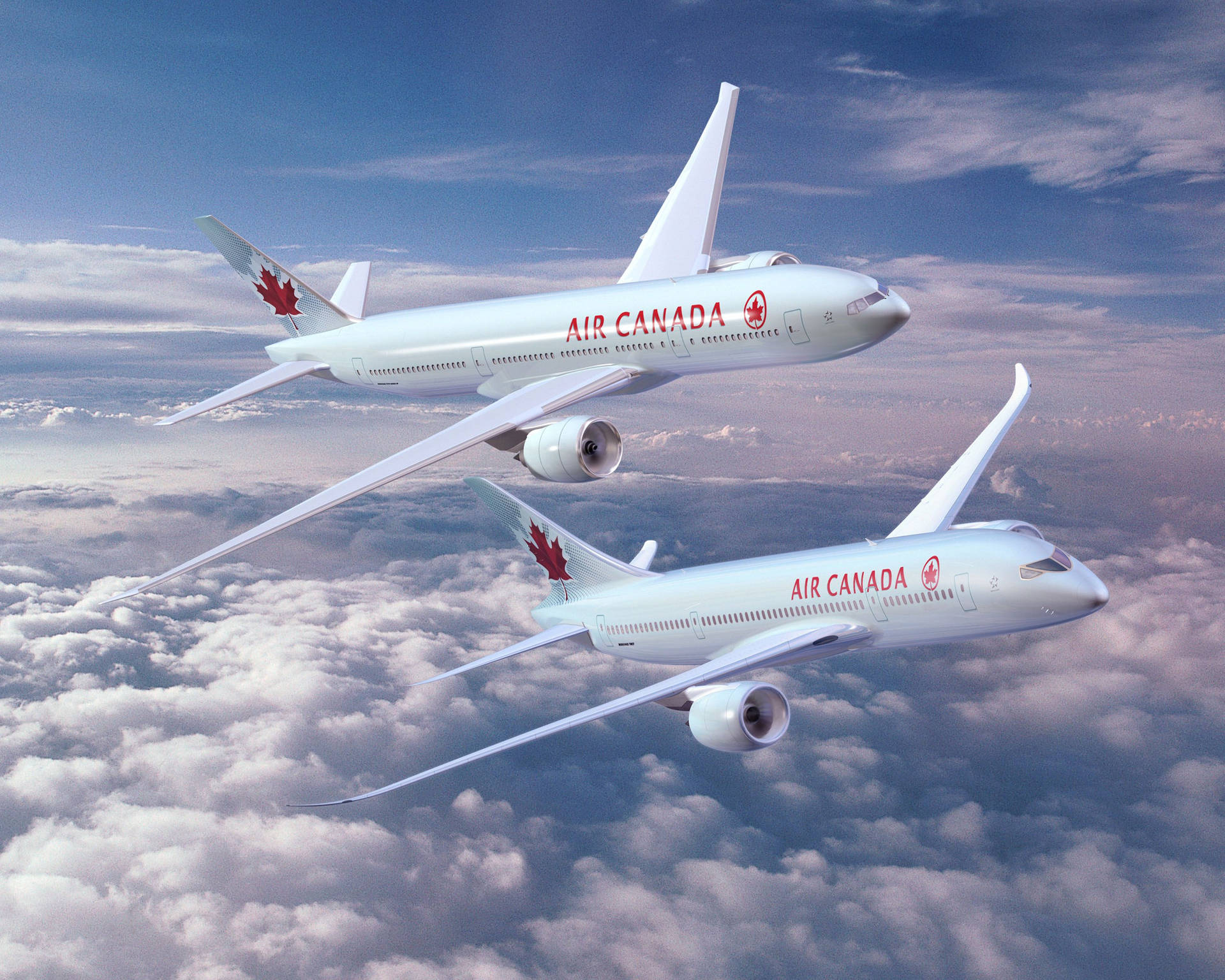 Two White Air Canada Planes Above The Clouds Wallpaper