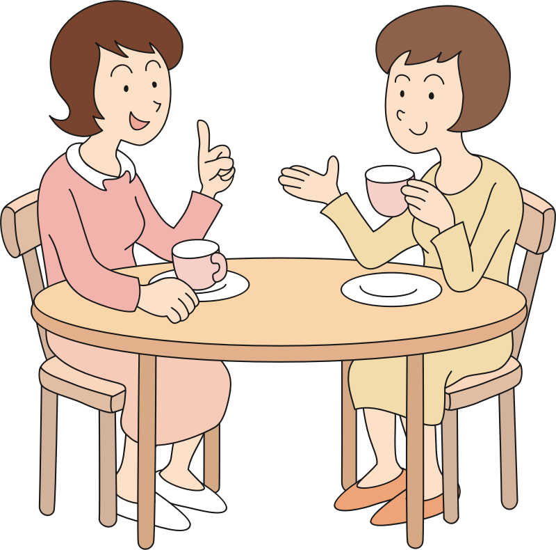Two Women Chatting At Table Clipart PNG