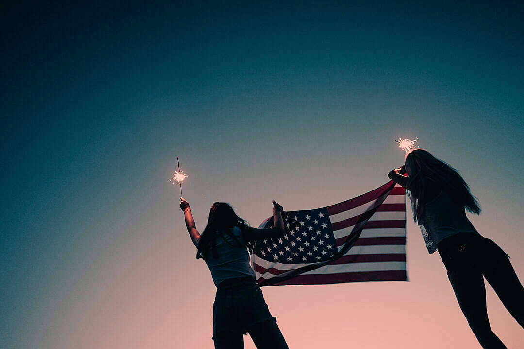 Two Women With Flag Freedom Wallpaper