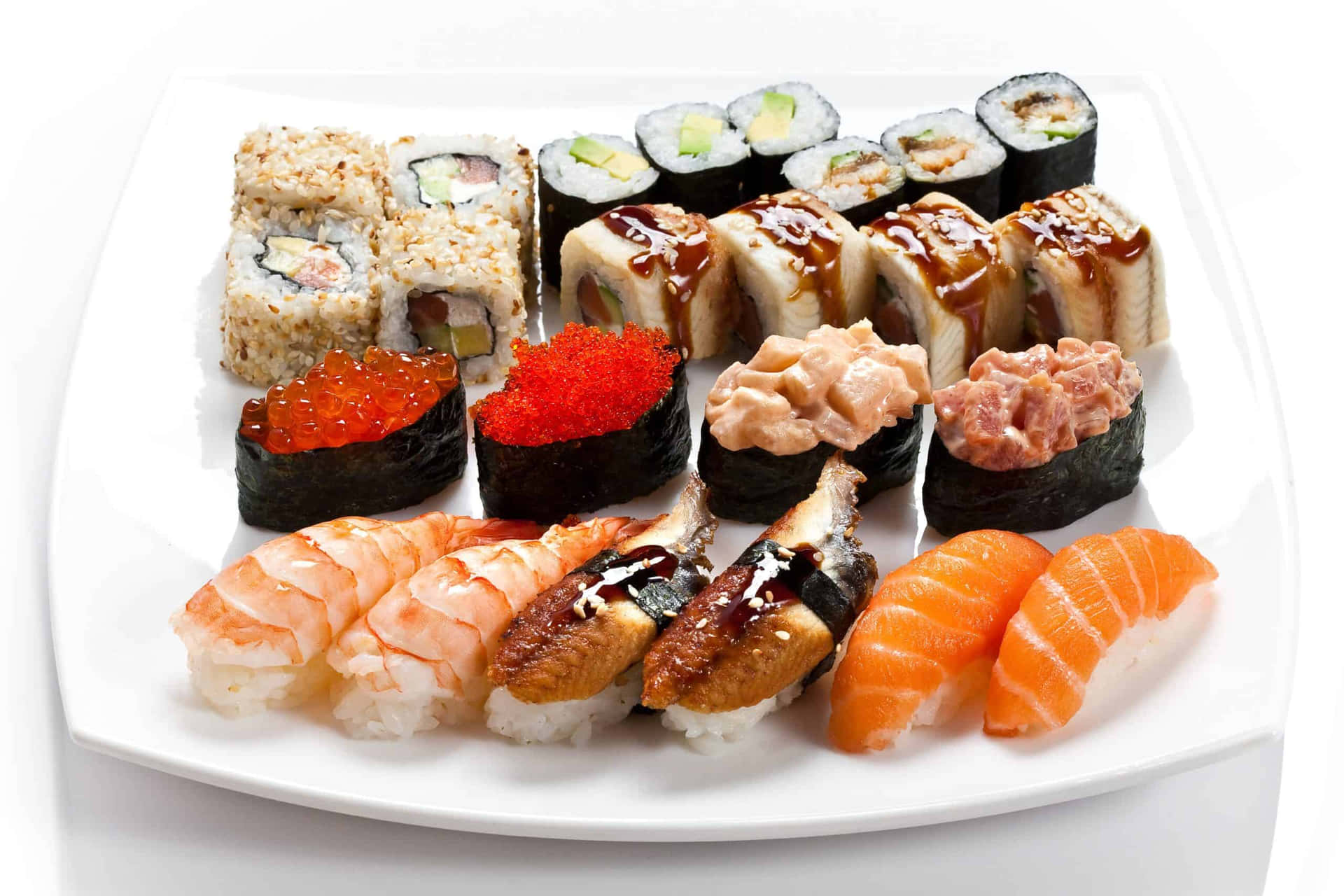 Types Of Sushi On White Plate Picture