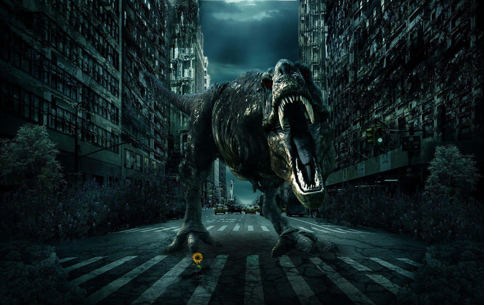 Tyrannosaurus Rex Urban Invasion Wallpaper